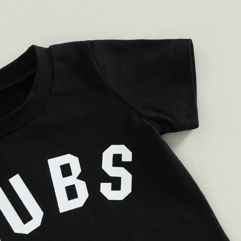 Toddler Baby Boy Clothes Letter Short Sleeve T Shirt Top Boys Shorts With Pocket Cute Summer Outfit 2Pcs Set (A-Black,6-12 Month