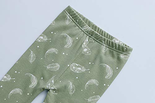 Owlivia 100% Organic Cotton Baby Long Sleeve Pajama Sets, Toddler Boy Girl 2-Piece Sleepwear(7 Years, Feather Green)