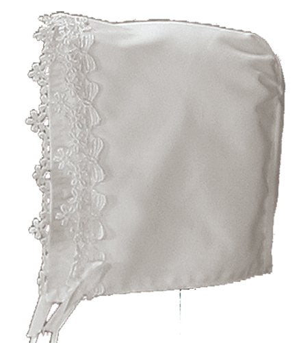 White Polycotton Christening Baptism Gown With Lace Trim & Bonnet - 6 Month
