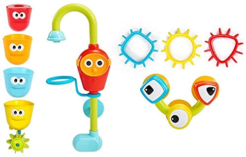 Yookidoo Bay Bath Toddler Toys (Ages 1-3) - 3 Stackable Cups, Spinning Gears, Hose & Spout for Water Play - Mold Free - Suction