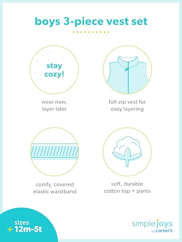 Simple Joys By Carter'S Baby Boys' 3-Piece Fleece Vest, Long-Sleeve Shirt, And Woven Pant Playwear Set, Grey Heather/Navy Camo/O