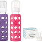 Lifefactory 9Oz Glass Baby Bottle 2Pk Bundle With 2 Stage 3 Nipples (Grape/Raspberry)