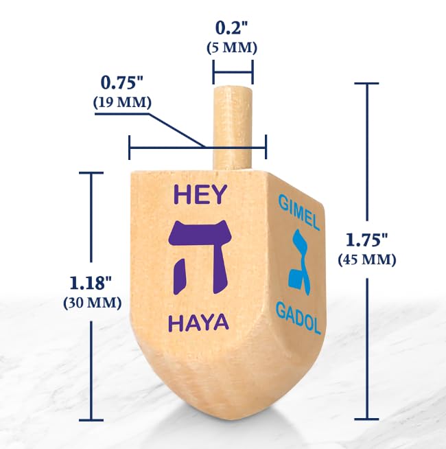 Zion Judaica Wood Dreidels Medium Sized Bulk Pack Wooden Hanukkah Dreidles In Ziplock Bag Chanukah Fun Game (30 Pack)