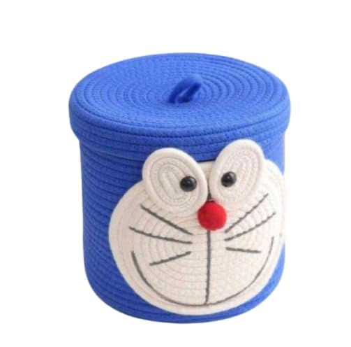 VELVET VIBE Kids Lid Baskets with Beautiful Characters  Rope Baskets for Baby Diaper, Stuffed Animal Storage (Doreamon)