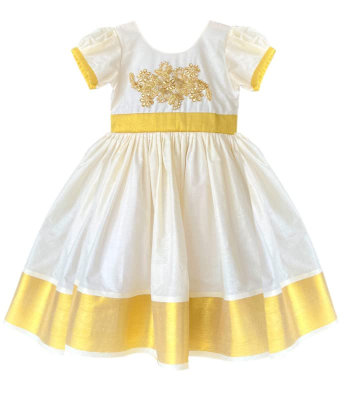 Stanwells Kids Baby Girls Frocks Knee Length Birthday Ruffle Pattern Cap Sleeve Traditional Embroidery Western Frock Princess Bi