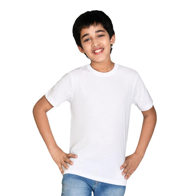 Nusyl Boys Solid Cotton TShirt | Round Neck | Half Sleeve | PlainRegular Fit | White