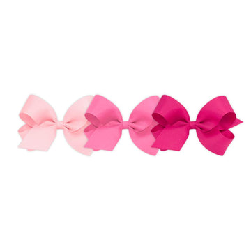 Wee Ones Girls' Large Bow 3 Pc Set Solid Grosgrain Variety Pack On A Weestay No-Slip Hair Clip - Light Pink, Hot Pink And Shocki
