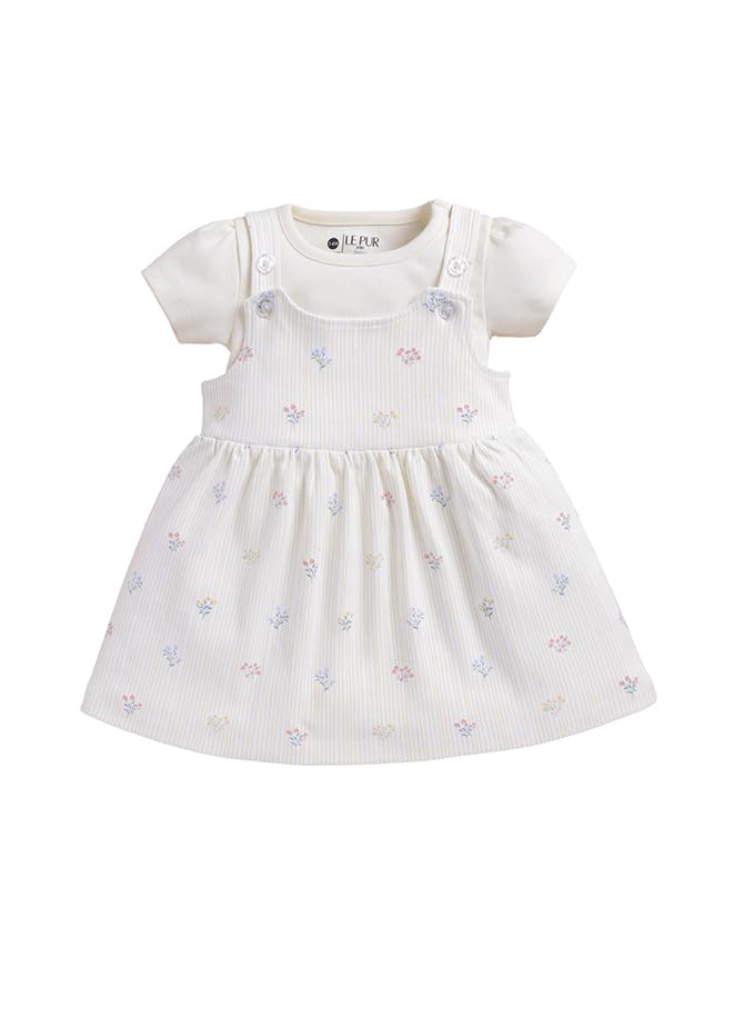 Le Pur Baby Girl Dress And Bodysuit Set, Floral Embroidered, Biokool Cotton, 2Piece Combo (In, Age, 0 Months, 3 Months, Regular