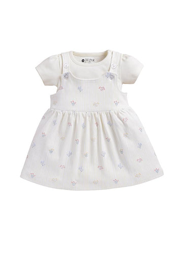 Le Pur Baby Girl Dress And Bodysuit Set, Floral Embroidered, Biokool Cotton, 2Piece Combo (In, Age, 0 Months, 3 Months, Regular
