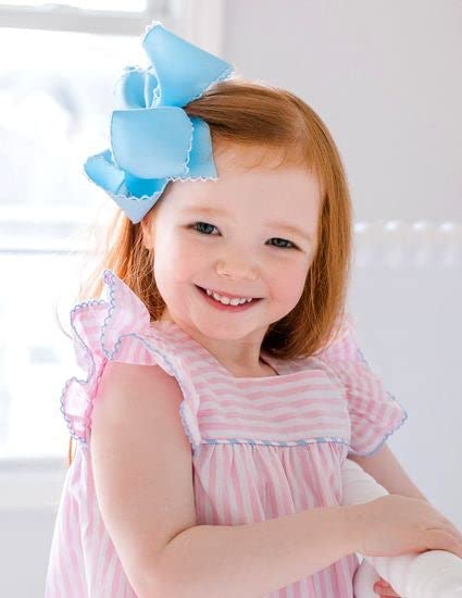 Wee Ones Girls' Classic Grosgrain Moonstitch Edge Hair Bow On A Weestay Hair Clip, Medium, Red With White Trim