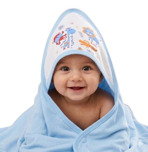 Baby Inn Cotton Printed Hooded Towel (Blue), Sky