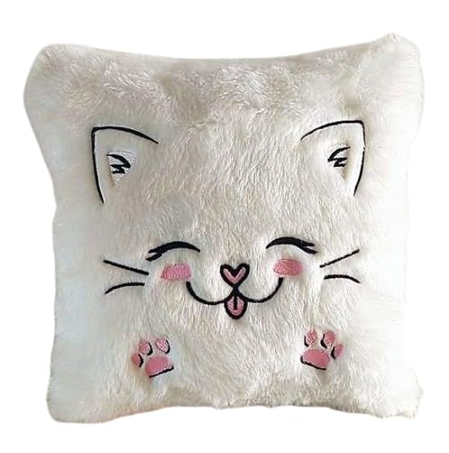 AVSHUB Cute Lovely Cartoon Cat White Throw Pillow Filled Home Decorative Pillow Case & Cushion Square Pillow for Sofa, Bedroom, 