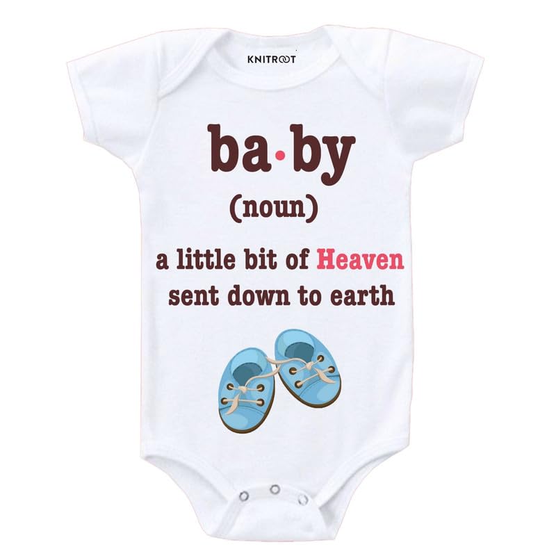 Knitroot New Born Theme, Baby Heaven To Earth, Onesies, Unisex Baby Kids Half Sleeve Cotton Lycra White Romper, Sleepsuit, Bodys