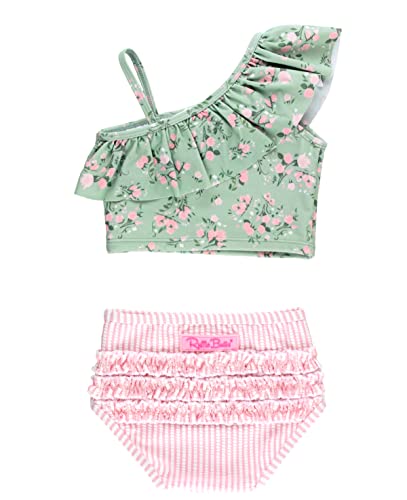 Rufflebutts One Shoulder Ruffle Tankini - Tea Roses - 4T