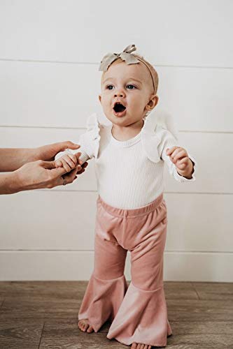 Goocheer Kids Toddler Little Baby Girl Fall Winter Velvet Bell Bottom Flare Pants Ruffle Leggings Trousers (Velvet-Pink, 5-6Year