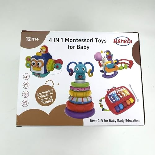 4 in 1 Baby Toy for 6 12 18 Month, Learning Toys for Babies 6-12 Months, Baby Busy Cube Toys, Stacking Toys, Unicorn Pull String