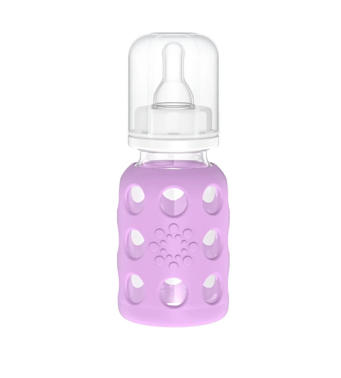 Lifefactory Glass Baby Bottles With Silicone Protection - 4-Pack, 4 Oz Each Bottle (2- Lavender & 2- Cantaloupe)