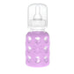 Lifefactory 4-Ounce BPA-Free Glass Baby Bottle with Protective Silicone Sleeve and Stage 1 Nipple, Lilac