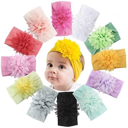 Truvic Lastic Stretchy Soft Nylon Bowknot Velvet Bow Headbands Knot Turban Headwraps, Flower Bands For Kids, Toddlers, Infants, 