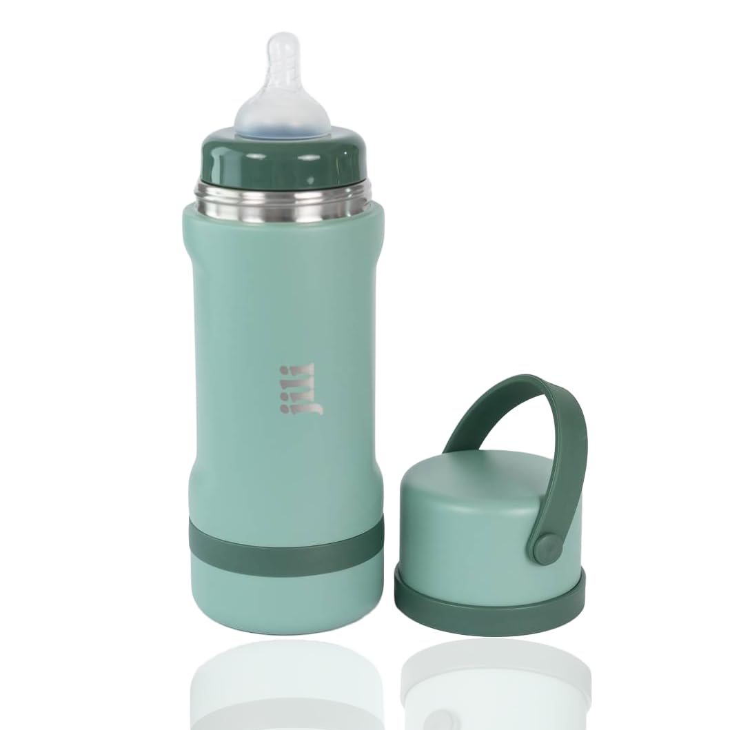Jili AllinOne Baby Bottle, Insulated Stainless Steel Bottle with Formula Container, AntiColic Nipple, and LeakProof Lid, Bab
