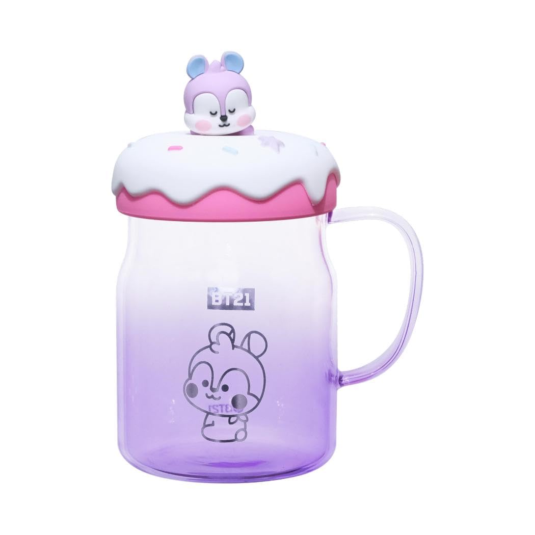 Miniso Bt21 Baby Collection Glass Mug With Lid & Decoration 640Ml (Mang)