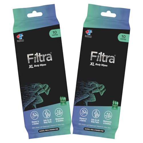 Filtra Xl Body Wipes | Extra Large & Thick Full Body Wipes | Pack Of 10 Single Sachets Wipes | Shower In A Sachet | Suited For G