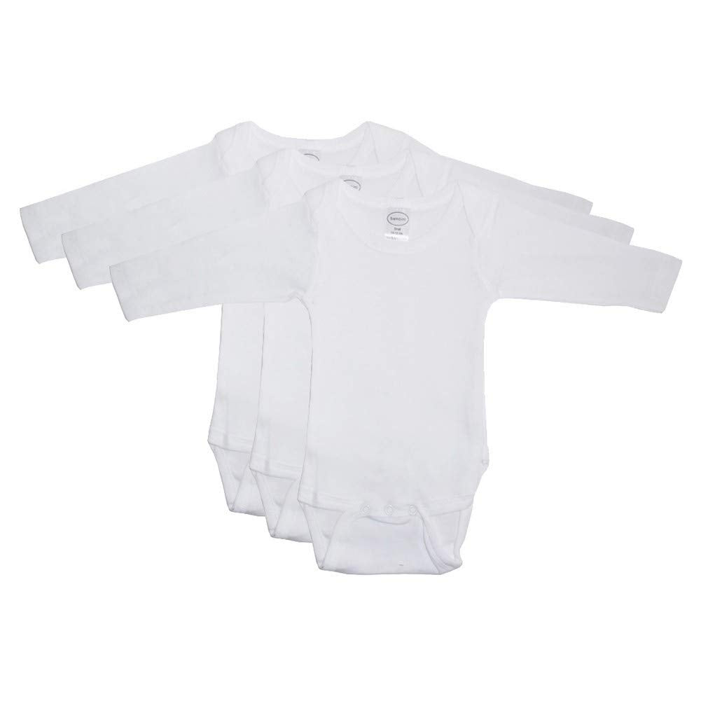 Bambini Cotton White Unisex Long Sleeve Baby Bodysuits 3 Pack Newborn
