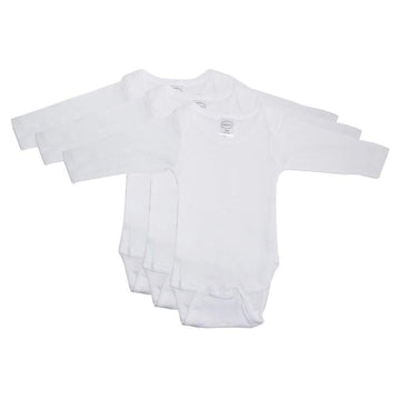 Bambini Cotton White Unisex Long Sleeve Baby Bodysuits 3 Pack Newborn