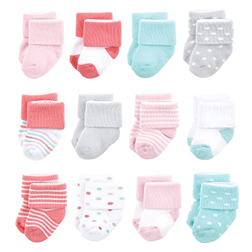Luvable Friends Unisex Baby Newborn And Baby Terry Socks, Coral Dots, 6-12 Months
