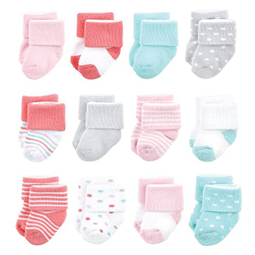 Luvable Friends Unisex Baby Newborn And Baby Terry Socks, Coral Dots, 6-12 Months