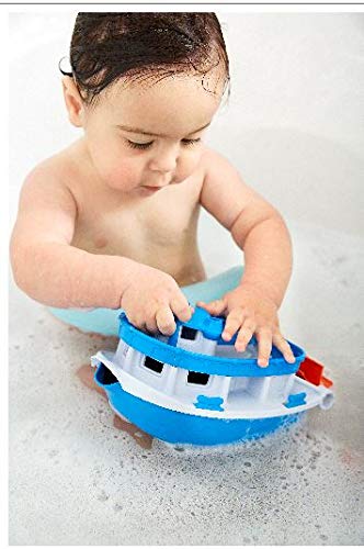Green Toys Paddle Boat, Blue/Grey - Pretend Play, Motor Skills, Kids Bath Toy Floating Pouring Vehicle. No BPA, phthalates, PVC.
