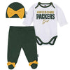 Nfl Green Bay Packers 3 Pack Bodysuit Footed Pant And Cap Registry Gift Set, Greenwhite Green Bay Packers, 6-9M