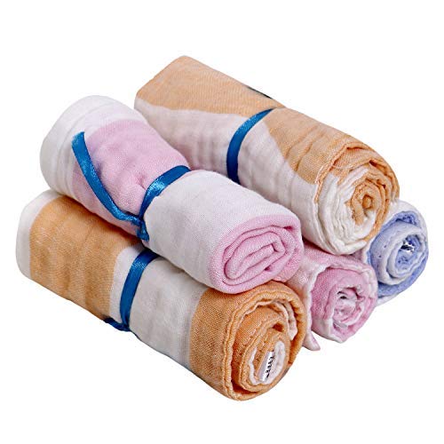 KASSY POP CURATED JUST FOR YOU Baby Muslin Washcloth Cotton Baby Wipes Cum Face Towel, 5 Pack 10x10 inches  Stripes