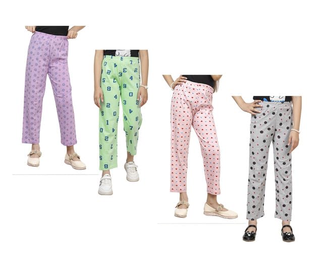Girls Cotton Printed Regular Pyjamas Lower Pants (Pack of 4) Multicolor83