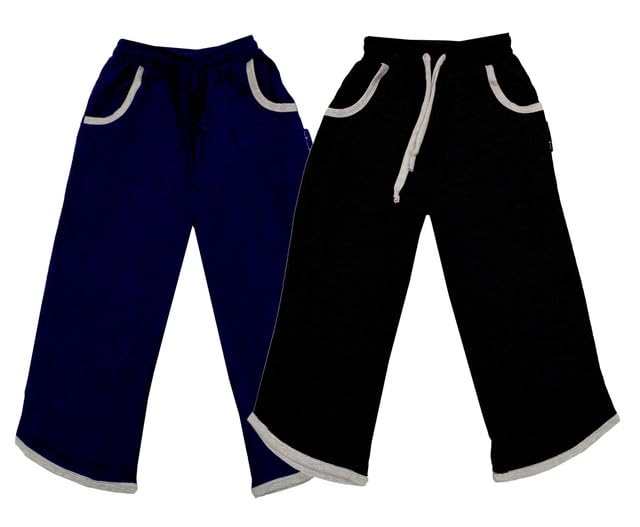 Girls Soft Cotton Solid Stylish Capri 3/4th Pants (Pack of 2) Navy Blue::Black