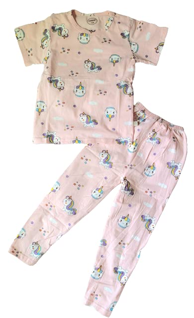 Trisav Hosiery Cotton Summer Night Suits for Kids(Unisex). Full Sleeves and Half Sleeves Both (Unicorn Pink(Half Sleeves), 12 Y