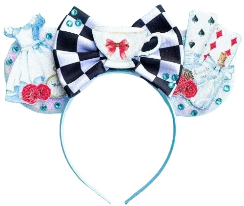 Clgift Minnie Ears, Pick Your Color, Iridescent, Silver Gold Blue, Rainbow Sparkle, Classic Red Sequin (Alice In Wonderland)