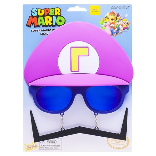 Sun-Staches Super Mario Purple Waluigi Sunglasses | Costume Party Favor | One Size Fits Most