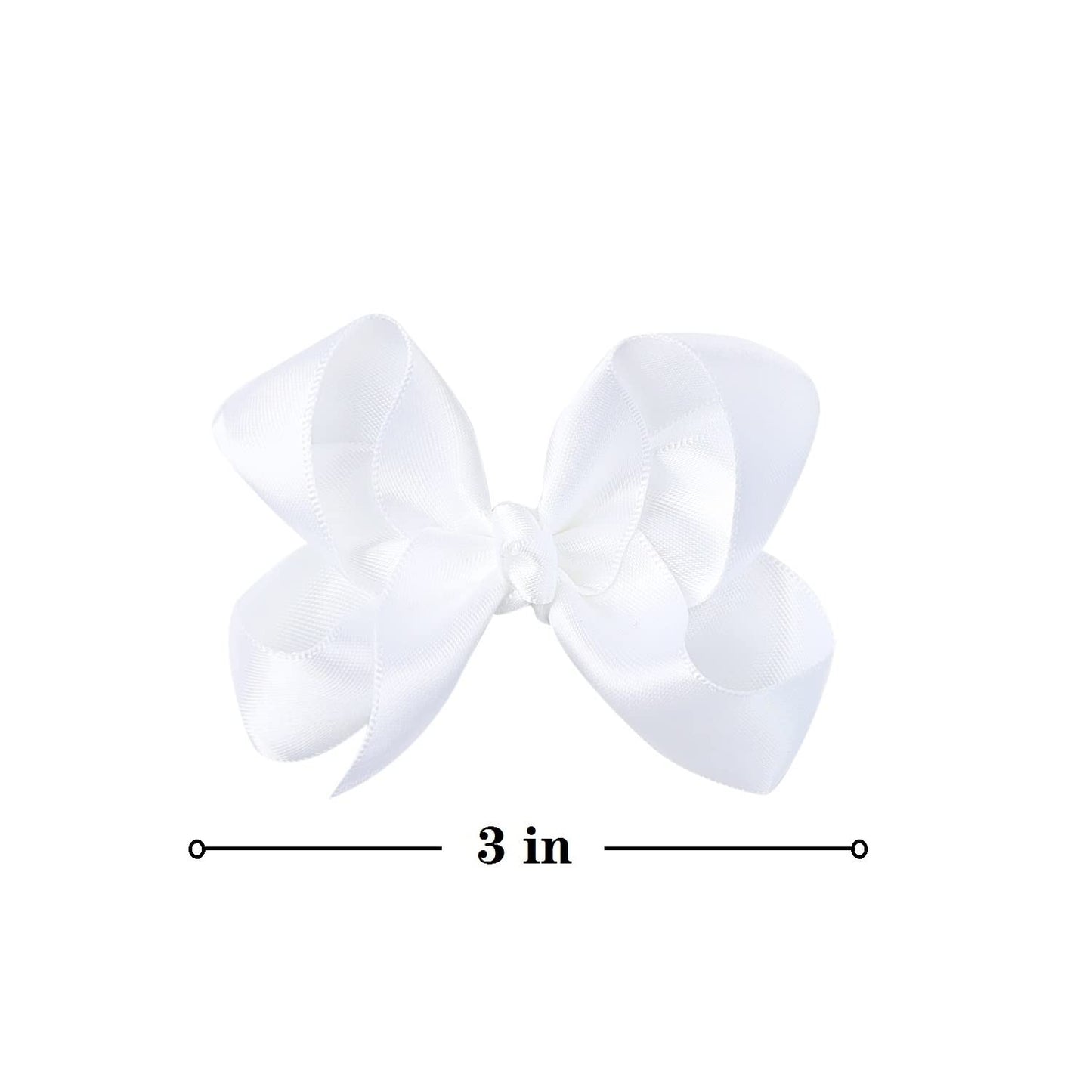 3 Inch Satin Bow For Little Girls - 2 Pcs (White)