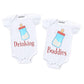Knitroot Twin Romper, Unisex Baby Kids Twin Onesies, Half Sleeve Bottom Snap Button, White Cotton Bodysuit, Sleepsuit, Buddies D