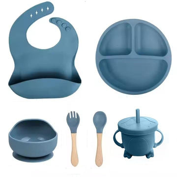 Crega 6 Piece Silicone Baby Feeding Set (Blue)
