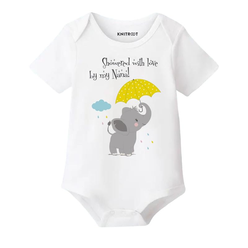 Knitroot Nana Nani Family Special Onesies, Unisex Baby Kids Cotton Lycra Envelope Neck Half Sleeve White Romper, Bodysuit, Sleep