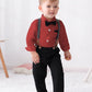 Disaur Boys Wedding Guest Outfit Short Sleeve White Flower Dress Shirt Bow Tie Suspender White Plaid Pants Back To School Gentle