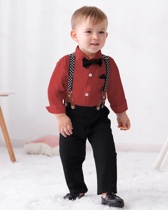 Disaur Boys Wedding Guest Outfit Short Sleeve White Flower Dress Shirt Bow Tie Suspender White Plaid Pants Back To School Gentle