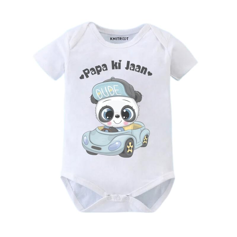 Knitroot FatherS Day Special, Onesie, Papa Ki Jaan, Unisex Baby Kids Half Sleeve Cotton White Romper, Sleepsuit, Bodysuit, 912