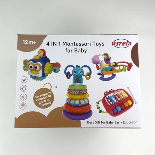 4 in 1 Baby Toy for 6 12 18 Month, Learning Toys for Babies 6-12 Months, Baby Busy Cube Toys, Stacking Toys, Unicorn Pull String