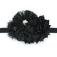 My Lello Headband Shabby Fabric Flower Cluster Baby - Infant - Toddler - Girl Stretchy Elastic Black