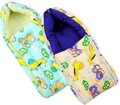 Mom & Son 2 In 1 BabyS Cotton Sleeping And Carry Bag (06 Months) (Green & Peach)