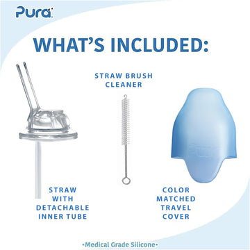 Pura Kiki 9Oz/260 Ml Stainless Steel Insulated Bottle W/Silicone Straw & Sleeve, 100% Plastic-Free, Madesafe Certified, Medical-