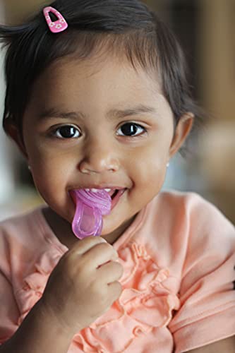 Brilliant Oral Care Babys First Toothbrush, Smooth Silicone Bristles Gently Clean Tender Teeth and Gums, for Ages 4+ Months, Pin